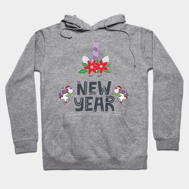 New Year Unicorns - Flowers Hoodie by O.M design